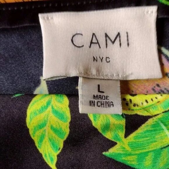 Cami NYC Darby Silk Charmeuse Bodysuit One Shoulder Kiwi Print Black L NWOT - Picture 3 of 8